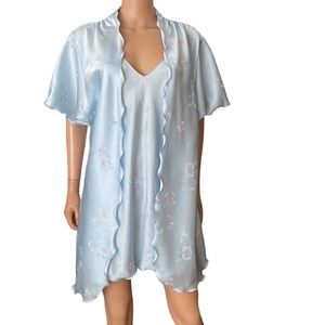Vintage 90’s Val Mode blue floral slip robe set